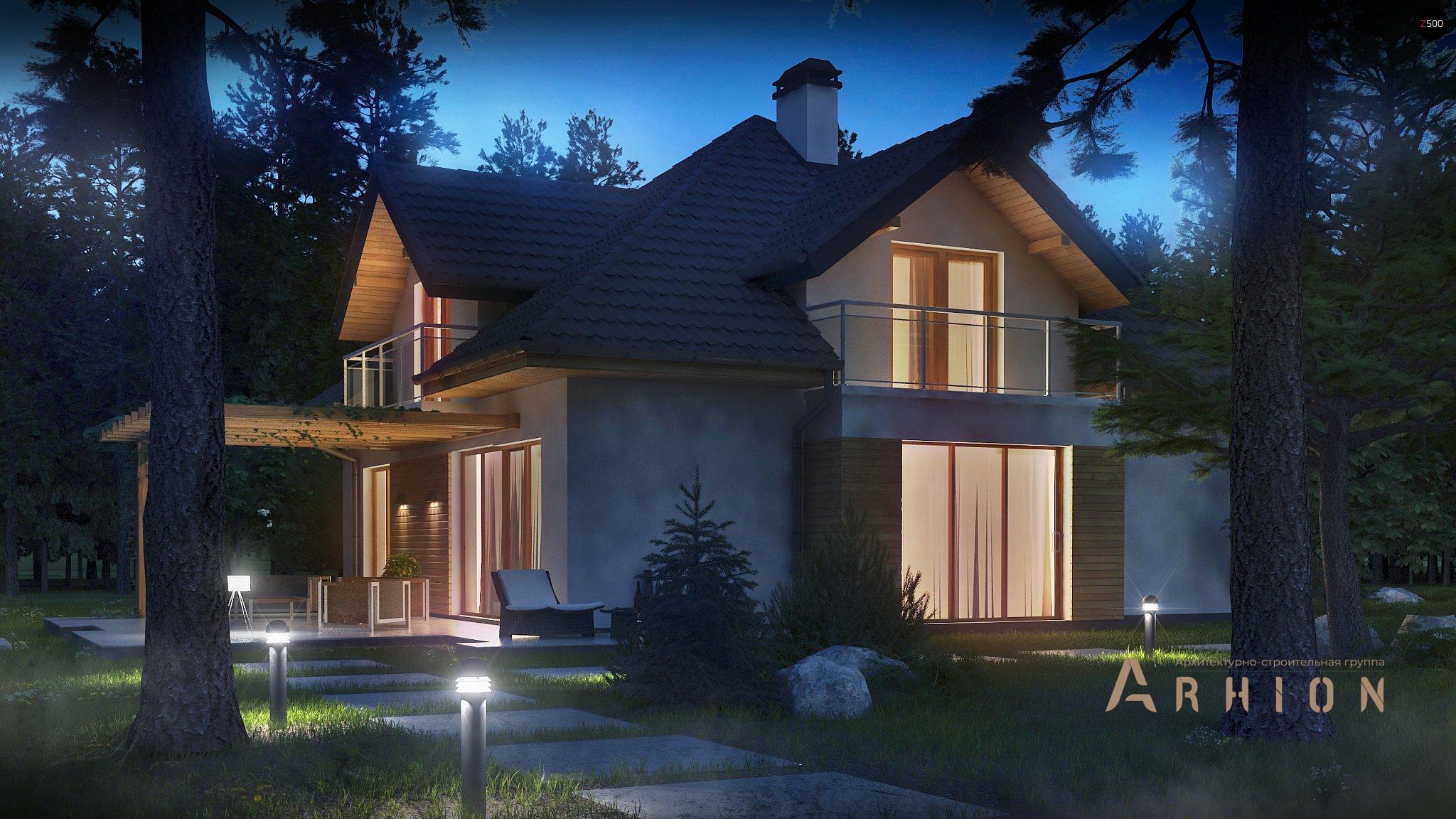 18. Проект одноэтажного дома в современном стиле с четырехскатной, Z270 A, площадью - 239 кв c мансардой, терассой, балконом, гаражом